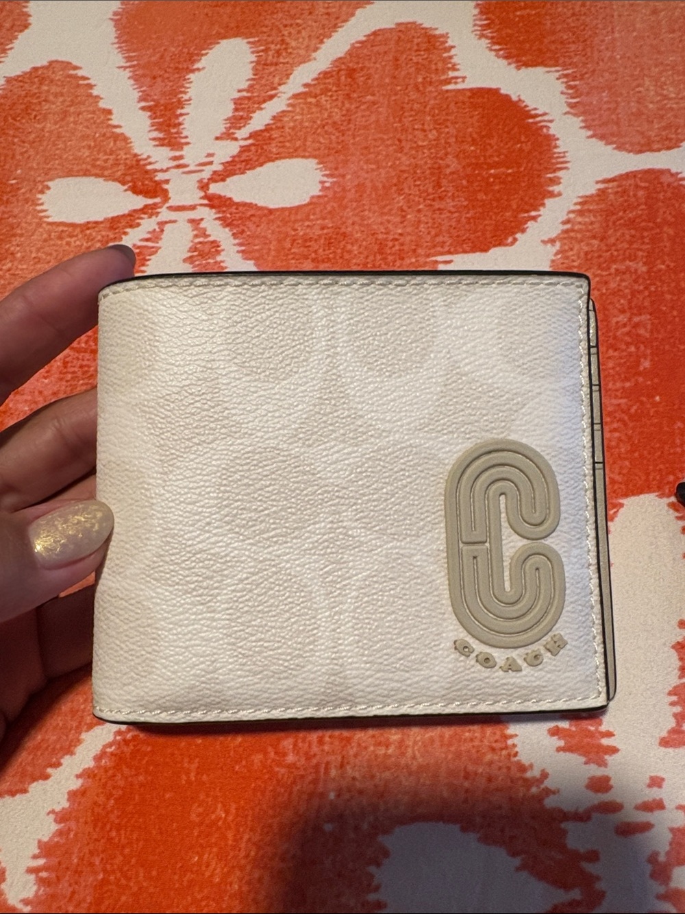 Coach Men’s White Leather Bifold Wallet with Raised Logo
